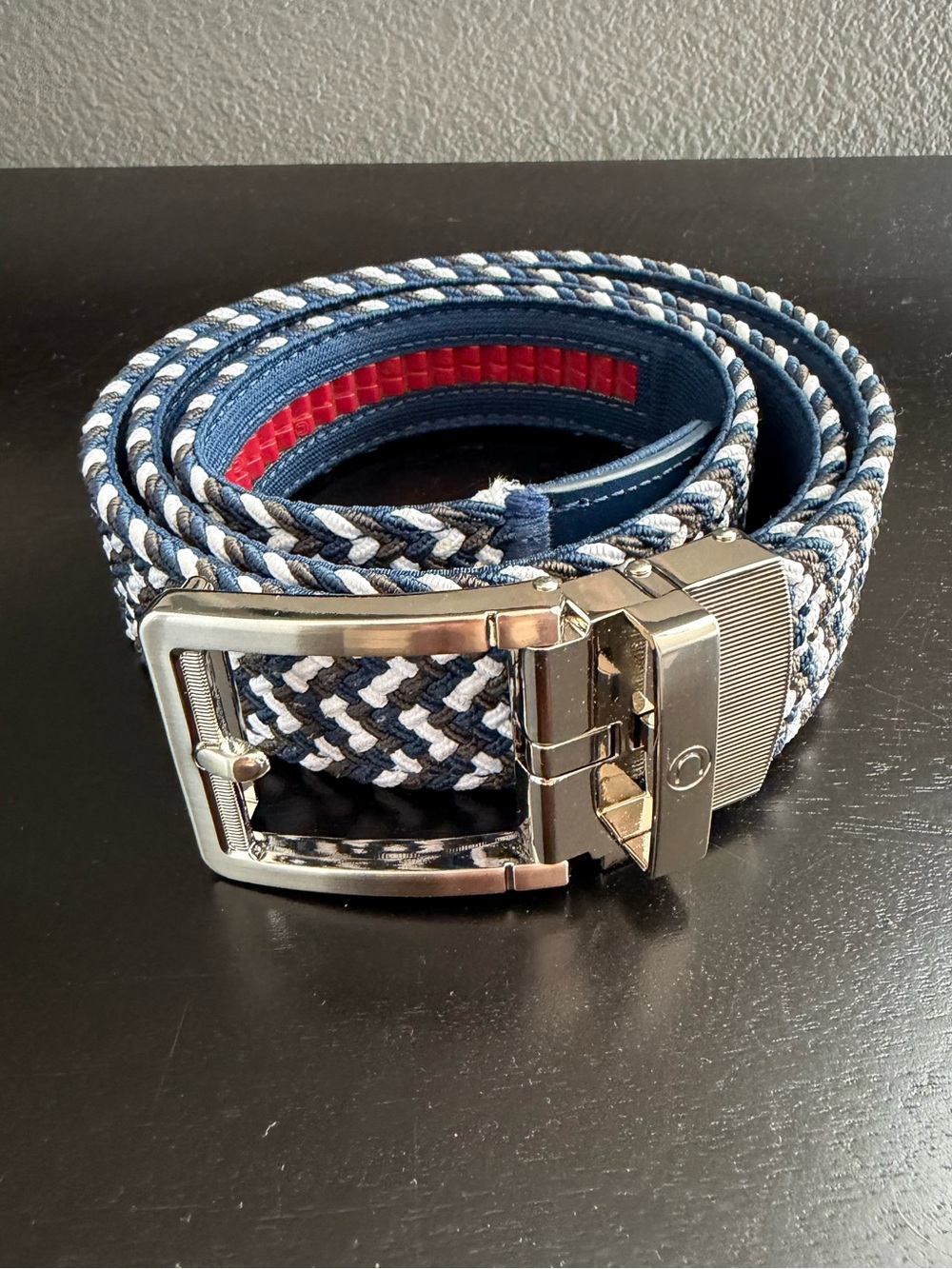 Nexbelt Braided Ratchet Golf Belt Blue White Cut to 36.5 Inches